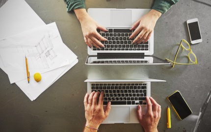 People using computers in an office setting.